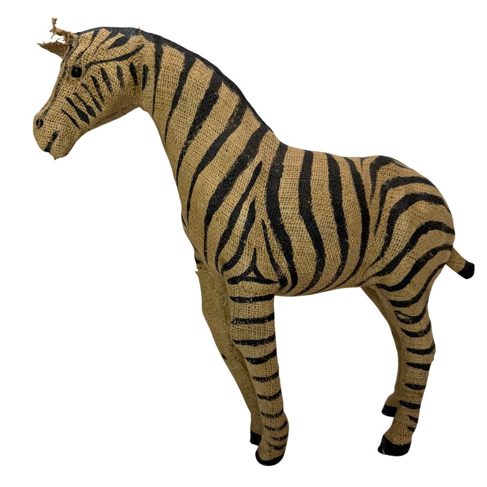 Burlap Fabric Zebra Figurine 17" Safari Boho Earthy Home Decor